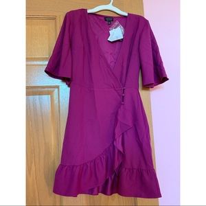 TOPSHOP MAGENTA RUFFLE WRAP DRESS
